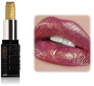 Metallic Shimmer Lang Halten Lippenstift, Glitzer Diamant Metall Lipgloss für Frauen, Hoch Glanz Nude Rot Matte auf Glitzer Lippenstift, Vollständige Abdeckung Lippenfarbe (Betäubung, 4g)