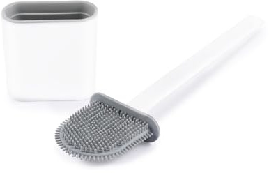 Beldray Antibac Slimline Toilet Brush, Silicone Bristles, White | Slim Head Reaches Under Rim, Non-Slip Grip Handle, Non Scratch, Treated With Thiabendazole And Zinc Pyrithione
