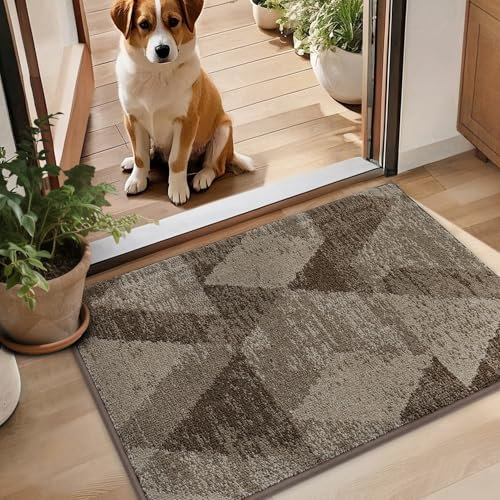 COSY HOMEER Nonslip Low Profile Doomat Indoor 50 x 80 cm, Polyester Front Door Mat with TPR Backing, Dirt Trapper Floor Matts for Front Door Entrance, Machine Washable, Brown