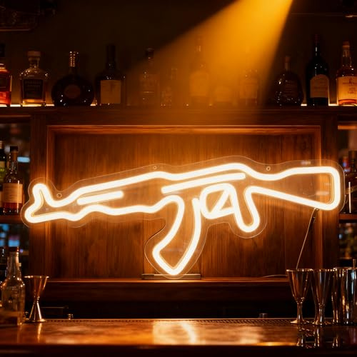 AK47Gun Neonschild, Pistolenform, Wandkunst, LED-Neonlicht, USB-betriebenes LED-Schild, Licht für Männerhöhle, Spielzimmer, Schlafzimmer, Bar, Party, Wanddekoration (AK 47 Gun)