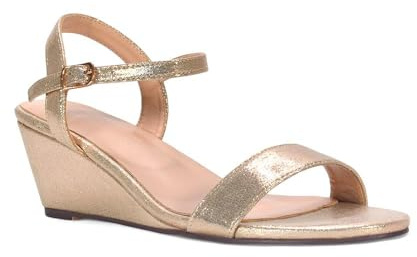 ESSEX GLAM Women's Low Heel Wedge Sandals Ladies Ankle Strap Faux Suede Open Toe Shoes Size 3-8