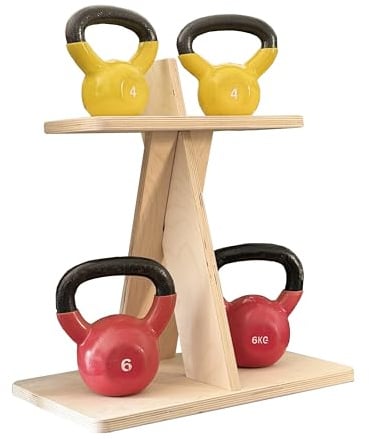 Meanswood Kettlebell-Halter Swing aus Holz, handgefertigt, Hantelständer für Kettlebell, Heimgymnastik, Struktur aus Holz – Gewicht Ablage 10 kg - Made in Italy