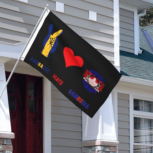 Garten Flaggen Barbados Barbados Frieden Kambodscha Kambodscha Feiertage Flags Uv-Beständig Personality Flag Weatherproof Fahne Für Drinnen Fête Outdoor 90X152CM