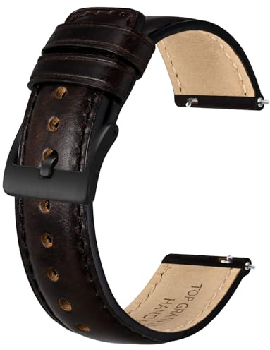 BISONSTRAP Leder Armband für Damen und Herren, Öliges Pull-Up Leder, Schnellverschluss Uhrenarmband, 18mm, Verblassendes Schwarz (Schwarze Schnalle)