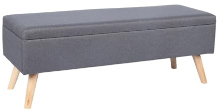 Relaxdays upholstered storage bench, HxWxD: 40 x 110 x 40 cm, wooden legs, versatile chest seat for bedroom, grey