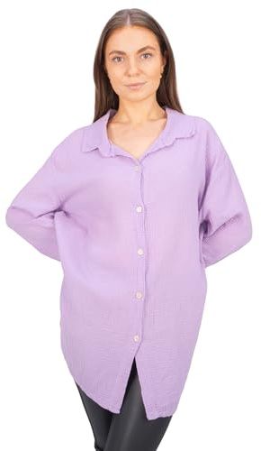 Seasons of April Damen Musselinbluse aus 100% Baumwolle, Gr. S/M & L/XL - lang, luftig & locker - Susie
