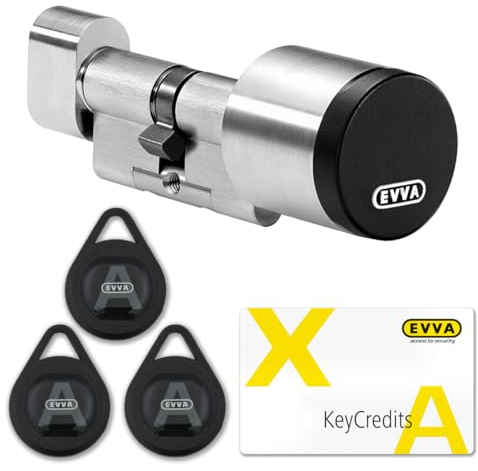 EVVA AirKey Starter Set - Digitaler Knaufzylinder | elektronisches Türschloss | modularer Schließzylinder + 3 Transponder + 6 Credits | Smartphone-Steuerung NFC Bluetooth | Nickel | 36/31K