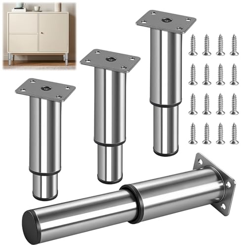 Kitnelw Pied de Meuble Reglable 12-18 cm Pieds de Meubles INOX 4 pièces | Argent Pièces de Rechange Pieds Meuble pour Meubles de Bricolage, Armoire, canapé, Lit, Chaise