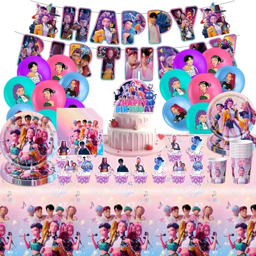 81PCS Birthday Party Decorations, Decorations Tableware Kit Including Banner Latexballoons Paper Plates Napkins Cake Topper, Theme Party Supplies Pack for Fans Boys Girls
