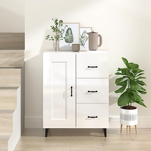 HFXHIJXQ Sideboard Hochglanz Weiß 69,5x34x90 cm Holzwerkstoff mit Eisenbeinen Modernes Highboard für Flur Küche Wohnzimmer Stauraum für Deko Geschirr Bücher