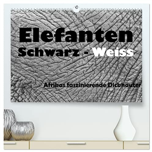 Elefanten Schwarz - Weiss (hochwertiger Premium Wandkalender 2026 DIN A2 quer), Kunstdruck in Hochglanz: Afrikas faszinierende Dickhäuter (CALVENDO Tiere)