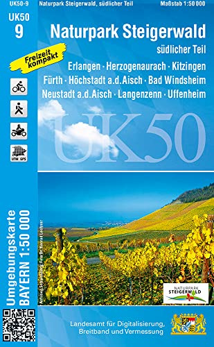 UK50-9 Naturpark Steigerwald, südlicher Teil: Erlangen, Herzogenaurach, Kitzingen, Fürth, Höchstadt a.d.Aisch, Bad Windsheim, Neustadt a.d.Aisch, ... Karte Freizeitkarte Wanderkarte)