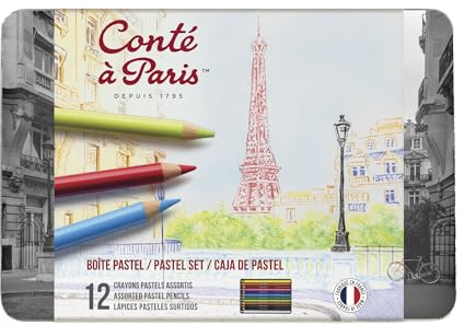 Conté à Paris 2181 Pastellstifte 12er Set – Hochpigmentierte Künstlerstifte, Pastellfarben für Skizzen & Zeichnungen, Detailarbeiten, Landschaftsmalerei, Porträts, Made in France