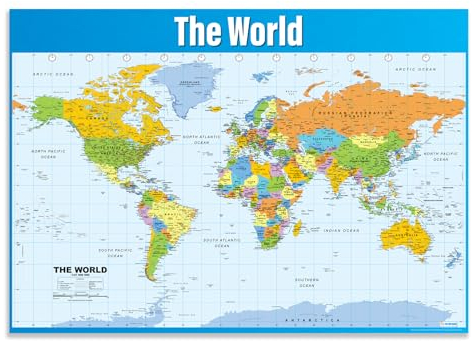 Weltkarte, Wandtafel, extra groß, A1 (850 mm x 594 mm), laminiert, für Geographie, Sekundar- und Grundschule, Klassenzimmer Daydream Education.