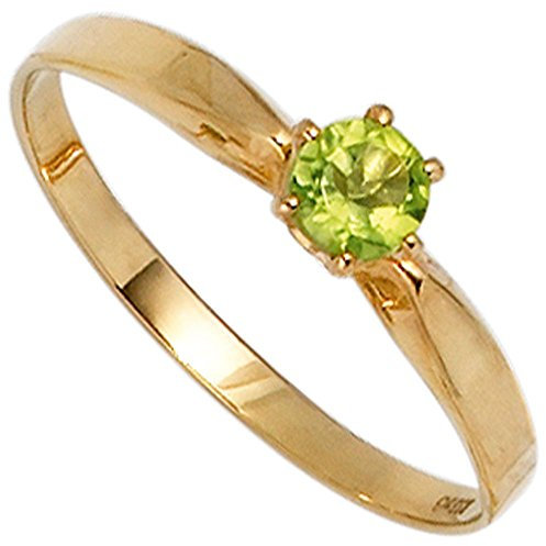 Ring Damenring mit Peridot grün & 585 Gold Gelbgold schlicht Goldring, Ringgröße:Innenumfang 54mm ~ Ø17.2mm
