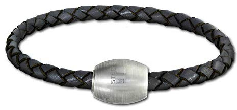 SilberDream Lederarmband geflochten 4mm grau 19cm mit Edelstahl Magnet Verschluss für Damen oder Herren Leder Armband Echtleder LS1471