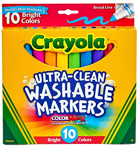 Crayola Ultra Clean Washable Markers (10 Count), Broad Line Markers For Kids, Great For Crafting & School Supplies, Nontoxic