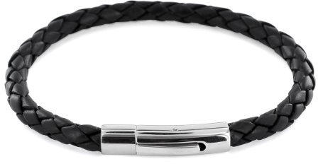 Auroris Echtleder-Armband geflochten 5mm mit Hebeldruckverschluss aus Edelstahl - Länge: 19cm / Farbe: schwarz