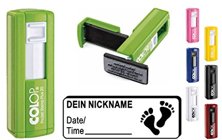 Geocachingstempel Pocketstempel « FÜSSE » Abdruckgröße ca. 37 x 14 mm - mit persönlichem Cachernamen/Nicknamen Geocaching Stempel Füße Fußspuren