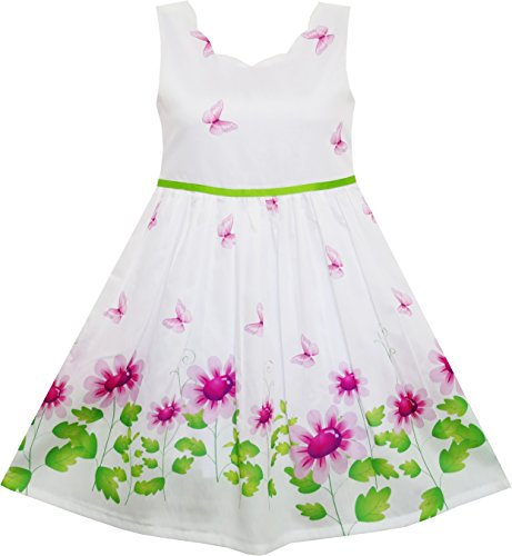 Sunny Fashion Vestito Bambina Viola Girasole Verde Foglie Farfalla 12 Anni