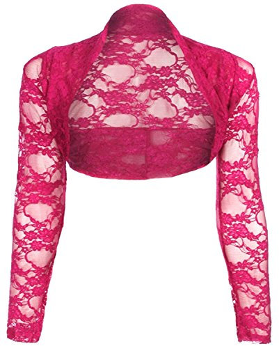 krautwear Damen Bolero Langarm Stola Bolerojacke Hochzeit Festlich Spitze schwarz weiß rot beige blau pink