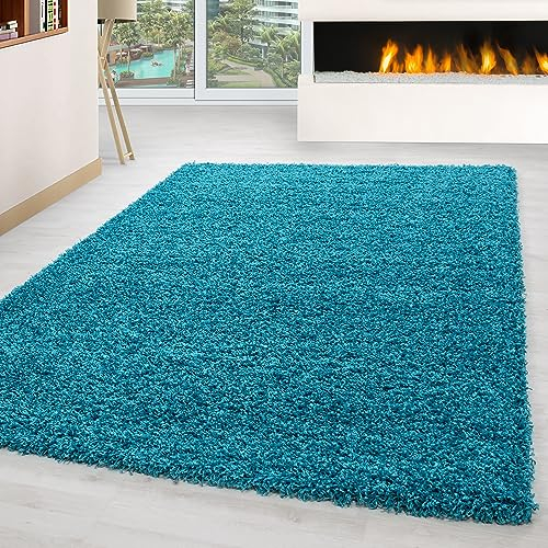 Carpettex Shaggy-Teppich, Hochflor, Wohnzimmer, Florhöhe 3 cm, einfarbig, Türkis, 120 x 170 cm