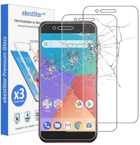 ebestStar - [Lote x3 Cristal Templado Compatible con Xiaomi Mi A1 Protector de Pantalla, Película Vidrio Protectora Ultrafina, Dureza 9H, Sin-Burbujas [Aparato: 155.4 x 75.8 x 7.3mm, 5.5'']