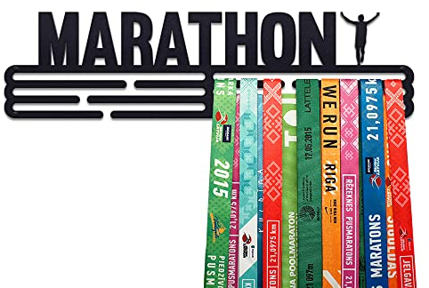 United Medals MARATHON Medaillenhalter Running Laufen für 48 Medaillen Aufbewahrung - Läufer Geschenk Marathon Zubehör - Medal Holder Hanger Display Rack - Schwarz