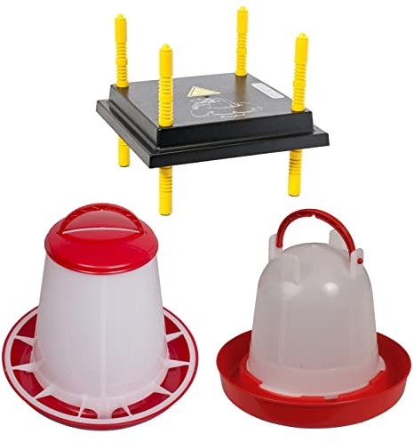 VOSS.farming Küken Set Wärmeplatte 25x25cm Futterautomat Geflügeltränke, natürliche Bedingungen Aufzucht Kunstglucke, niedriger Stromverbrauch, Küken Huhn Ente Wachtel Fasanen, hochwertig