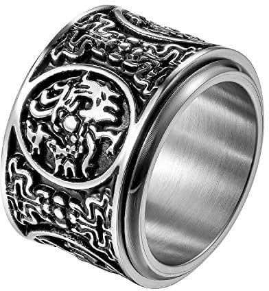 JewelryWe Schmuck Retro Herren-Ring Edelstahl Uralte 4 Wächter Bestien Chinesisch Mythologie Ringe Drehbar Bandring Band mit Gravur Größe 59