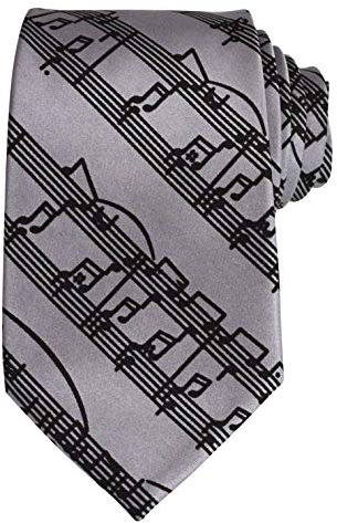 thb Richter Krawatte/Necktie mit Musiknoten Notenschlüssel für Musikveranstaltungen/Chor (Krawatte - Silbergrau)