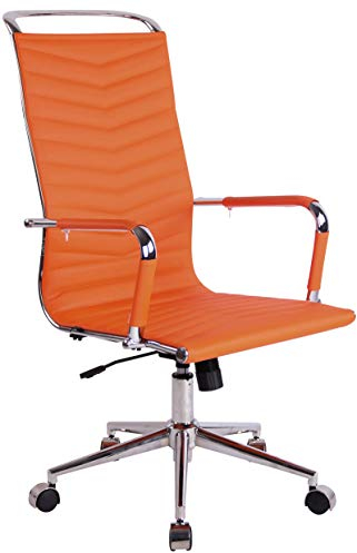 CLP Bürostuhl Batley Mit Kunstleder I Echtleder I Chefsessel Mit Lehne I Höhenverstellbarer Schreibtischstuhl Mit Chromgestell, Farbe:orange, Material:Kunstleder