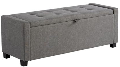 Home Source Ottoman Window Seat Storage Bench, Lift Up Lid, Deep Button Detail, 110cm, Charcoal Grey, Linen