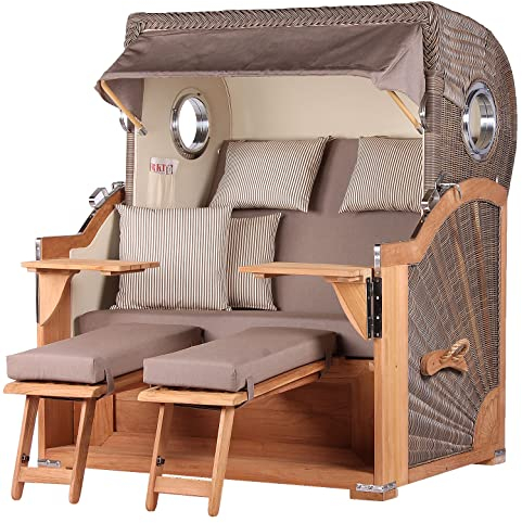 bene living Strandkorb Königssee Ostsee Volllieger Teak Bullauge - PE grau - Modell 534