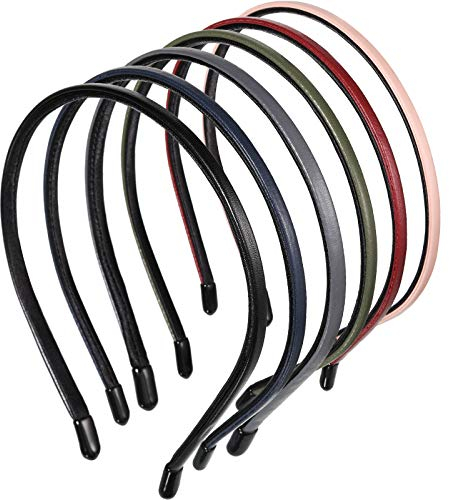 6 Pièces Bandeau Mince en Plastique Recouvert de Cuir - Cerceau de Cheveux Simple pour Femmes et Filles, 6 Couleurs