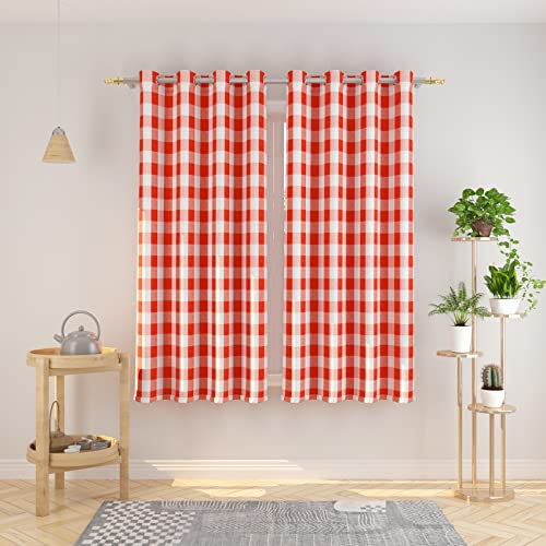 NATUS WEAVER Vorhänge rot und weiß Büffel-Vichy-Karo-Vorhang 160 cm lang Wohnzimmer-Vorhänge, kariert, Küche, Schlafzimmer, Fensterbehandlungsset, 2 Paneele, Ösen oben