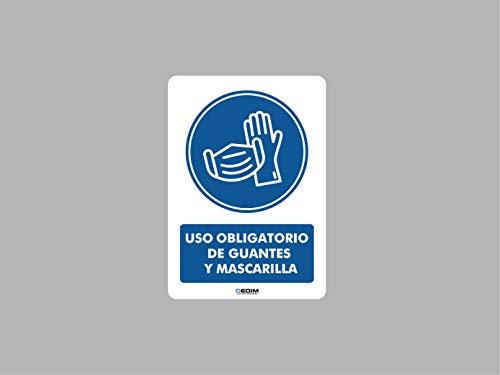 Oedim Señal de Uso Obligatorio Guantes | Medida 21x29,7cm | Señaletica en Material Vinilo Adhesivo Monomérico | Duradera y Económica