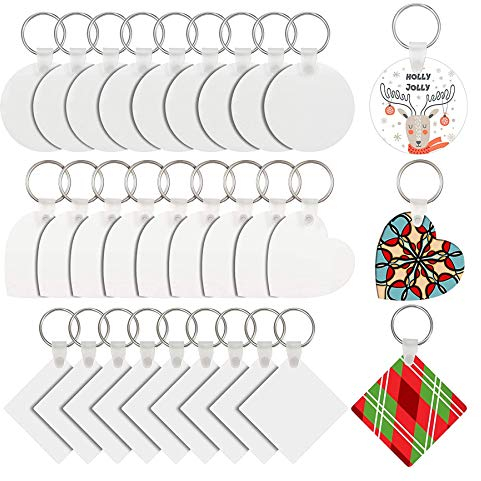 Allazone 30 PCS Porte-Clés de Sublimation, 3 Style Pendentifs de Sublimation Vierges Panneau MDF, Sublimation Tableau en Bois Imprimer Porte-clés Porte-clés Vierge pour Projets de Bricolage