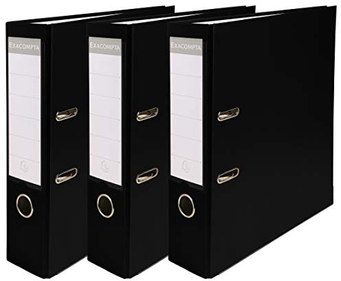 Exacompta 918401SE 3er Pack Kunststoff-Ordner. Made in Germany. Kunststoffbezug außen und Papierbezug innen 8 cm breit DIN A4 MAXI schwarz Ringordner Aktenordner Briefordner Büroordner