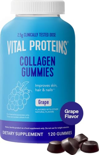Vital Proteins Collagen Gummies, 2.5g of Clinically-Tested Collagen for Hair, Skin, Nails & Wrinkles, 120 ct, 30-Day Supply, Grape Flavor