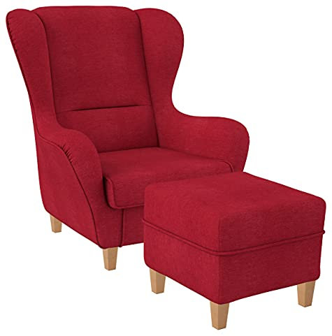 Supellex Ohrensessel »Sofia«, Design Webstoff Vienna, Rot (Design-Nr.: 5150), wahlweise mit Hocker