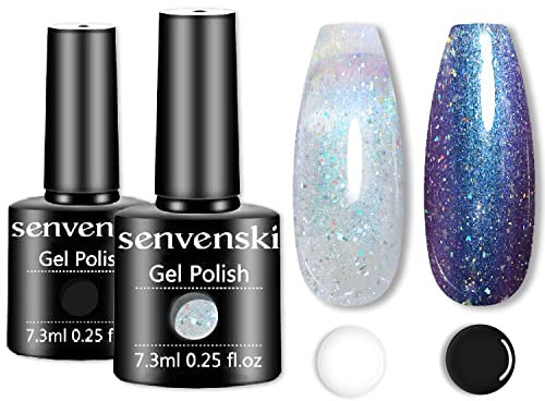Senvenski Perle Opal Meerjungfrau Gel Nagellack Aurora Shell Glänzend Glitzer Holographisch UV LED Gift Set Kit Nagellack Kinder Mädchen (CS2-004)