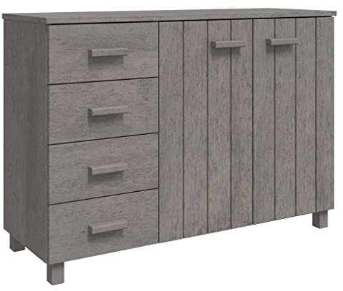 vidaXL Solid Pinewood Light Grey Sideboard - Spacious Storage with 2 Doors and 4 Drawer Cabinet, Home Living Room or Bedroom Furniture