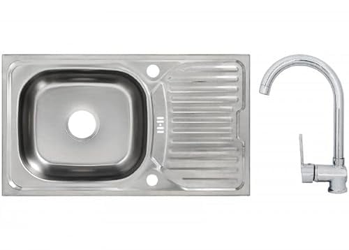 Edelstahleinbauspüle Edelstahlspüle Spüle 86 x 43,5 cm 1 Becken Küchenspüle Einbauspüle Waschbecken inklusive Ruby Armatur