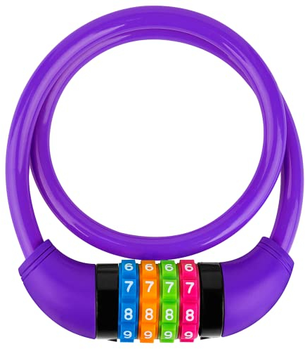 GOLDPOOL Children's Bicycle Lock Colourful Combination Lock Bicycle Purple Bicycle Lock with Numbers 650 x 11 mm, Cable Lock Code Combination, Children's Bicycle Lock 4-Digit Resettable Combination