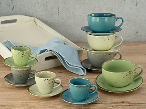 CreaTable, 23414, Serie Nature Collection BUNT Bistrotassen Set, 16-teiliges Geschirrset, Tassen Set aus Steinzeug, spülmaschinen- und mikrowellengeeignet, Qualitätsproduktion