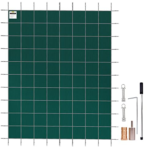 VEVOR Copertura Piscina in Polipropilene Rettangolare 4,87 x 9,14m da Inverno con Bulloni in Ottone, Telone 18,5 kg per Piscina Interrata Esterna con Molla di Tensione Bulloni, Green