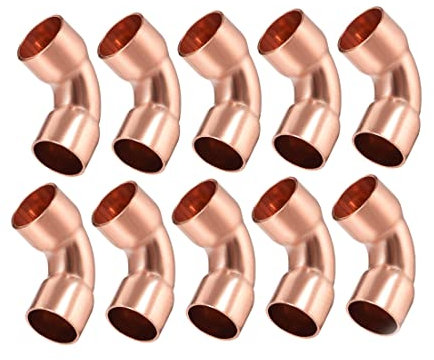 PATIKIL 10mm/0.39 ID Corto giro Rame Tubo Raccordo Connettore, 10pz 90° Rame Gomito per Idraulica