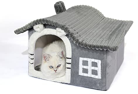 Jiupety casa per gatti gatti,camino casa del gatto per i gatti interni,casa dell'animale domestico per 1,4-3,2 kg gatto e cani,pieghevole con rimovibile antiscivolo Grande spazio Cartoni Animati