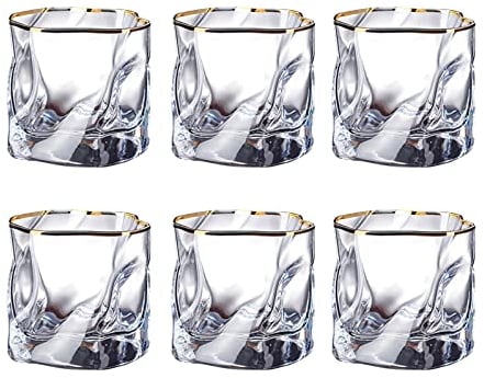 Glass Cups/Glass Tumblers 6 Pcs Drinking Glasses Set Household Glasses Cup Elegant Design for Home and Kitchen Ideal for Water, Juice, Beer, Cocktail Drinking Glasses (Color : Gold)